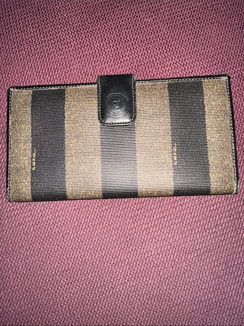 Fendi Brown & Tan Coated Canvas Pequin Stripe Long Double Flap Wallet